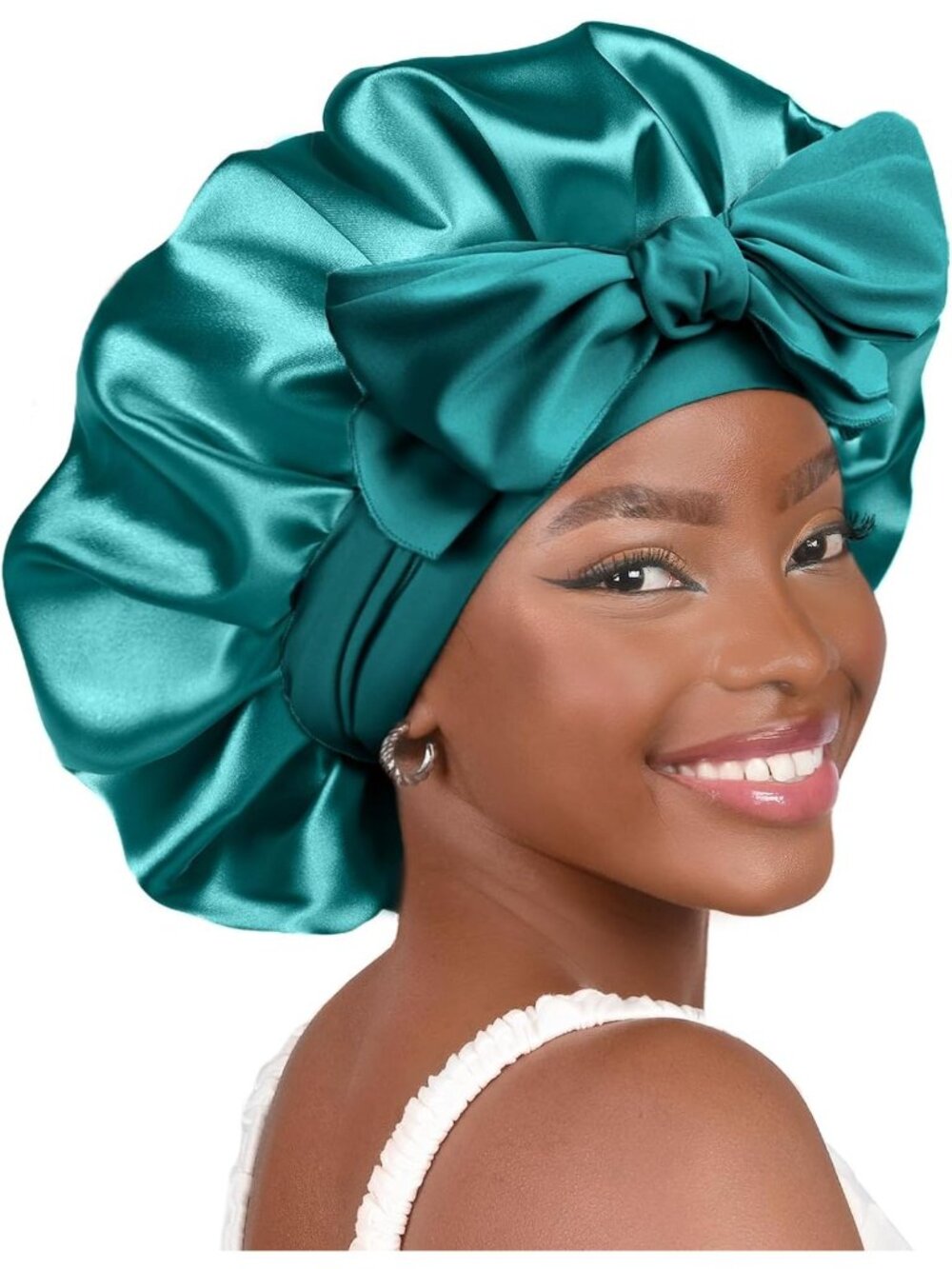 〽️Women Blue Zircon Double Layer Hair Wrap Reduce Prevent Frizz Satin Bonnet